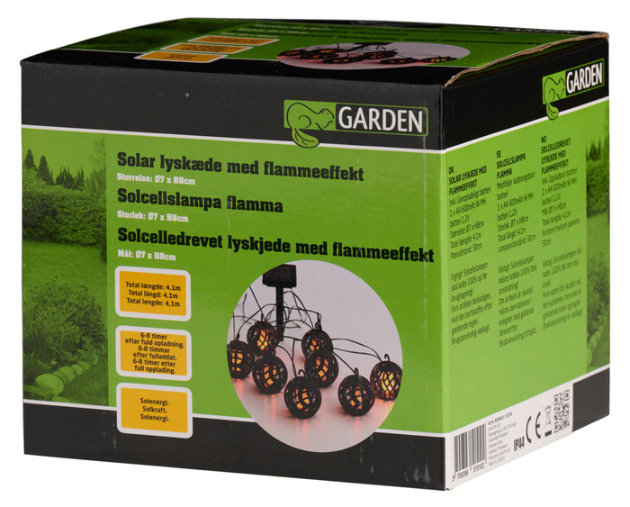 Lyslenke m/8 kuler med flammeeffekt - 4,1 meter